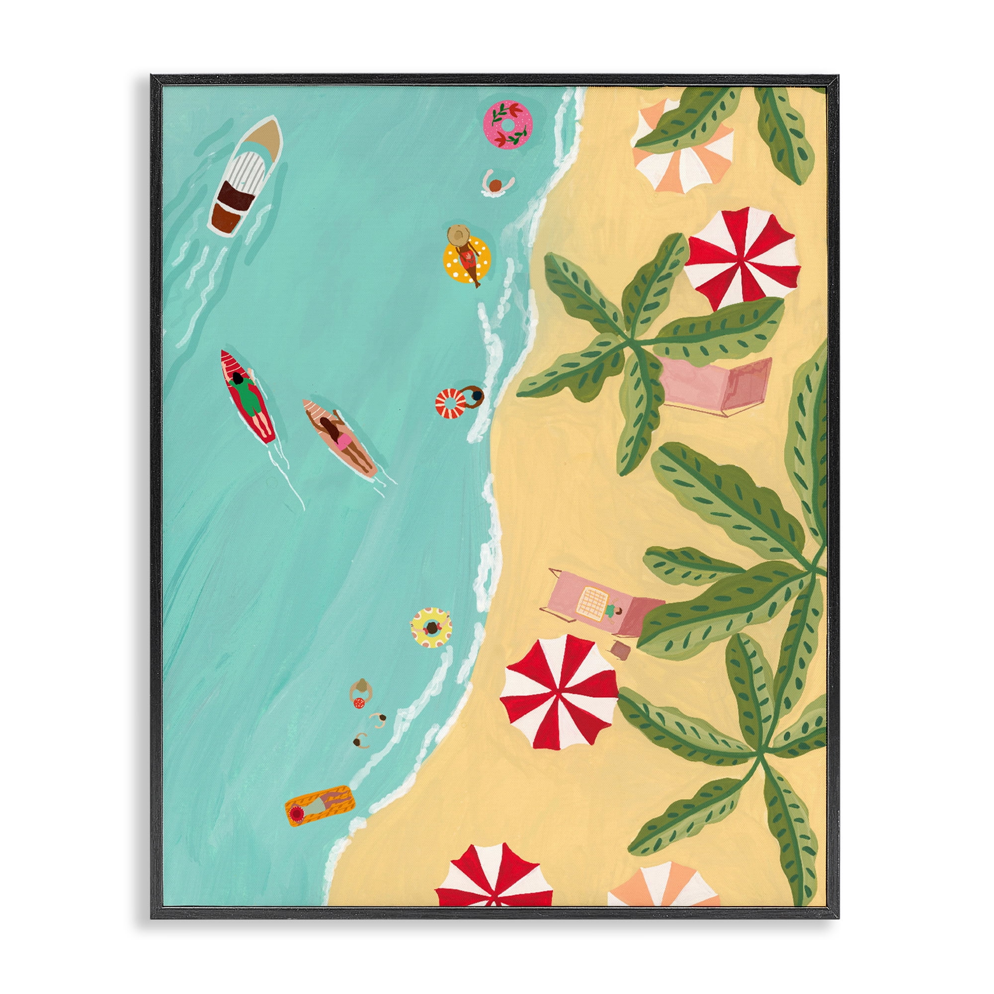 Busy Beach Day Hangout Black Framed Giclee Art, design by Nabeela Rumi