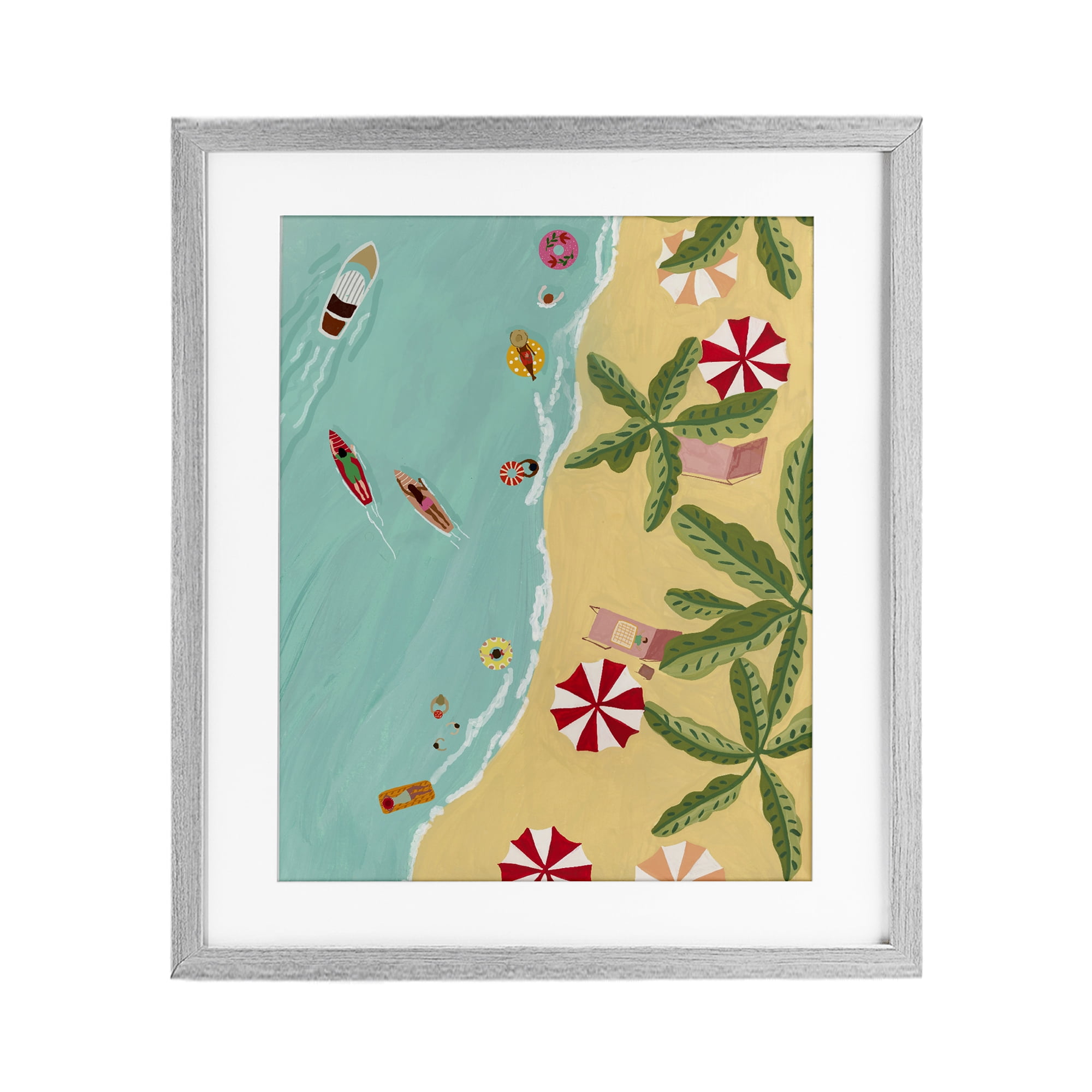Busy Beach Day Hangout Gray Framed Print Under Glass, design by Nabeela Rumi
