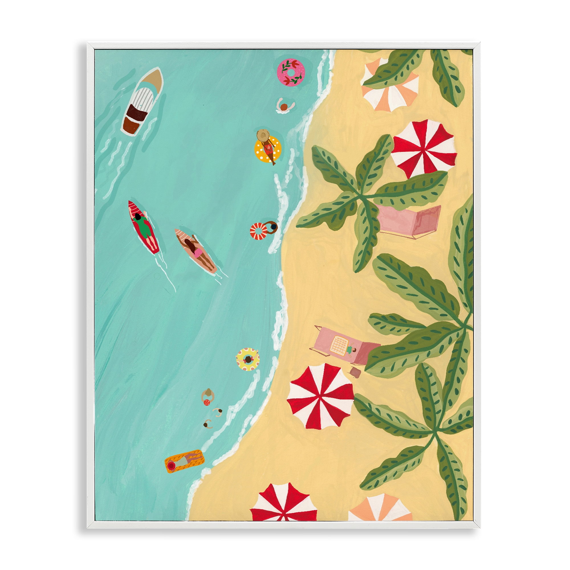 Busy Beach Day Hangout White Framed Giclee Art, design by Nabeela Rumi