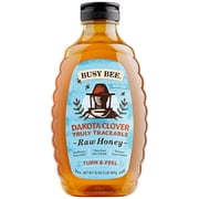 Busy Bee Raw Dakota Clover Honey, 100% Traceable, 32 oz Squeeze Bottle, Peel The Back Label to Trace, No Allergens