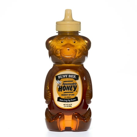 Busy Bee, Kosher, Squeezable Honey, 24 oz Plastic Bear Bottle, No Allergens