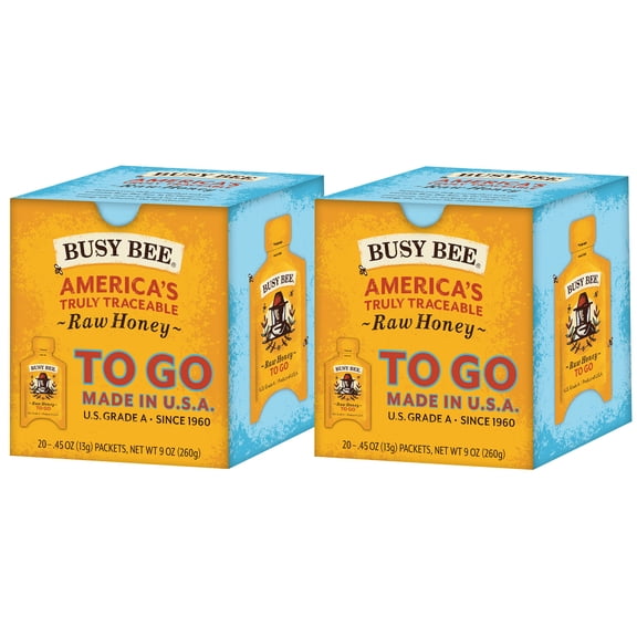 Busy Bee Raw Honey, 100% Traceable USA Honey, Convenient To Go Packets (40 Packets Total)