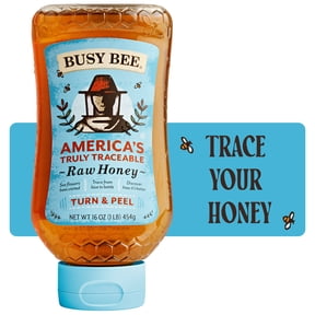 Busy Bee Raw USA Honey, 100% Traceable, 16 oz Squeeze Bottle, Peel The Back Label to Trace, No Allergens
