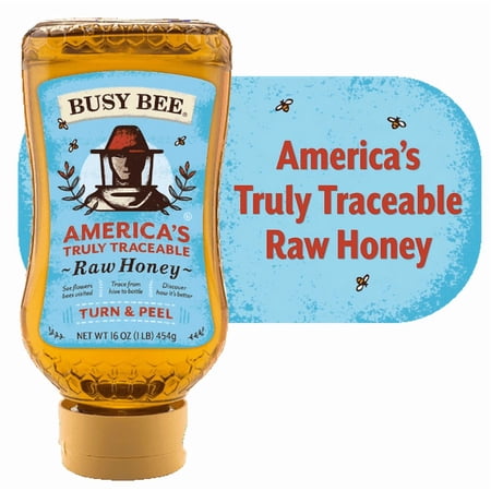 Busy Bee Raw USA Honey, 100% Traceable, 16 oz Squeeze Bottle, Peel The Back Label to Trace, No Allergens