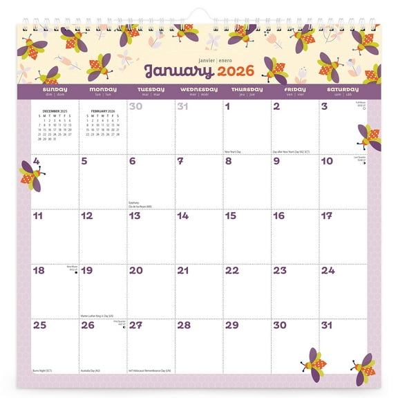 Busy Bees | 2026 12x12" (Hanging) Wire-O Calendar | Sticker Sheet | BrownTrout
