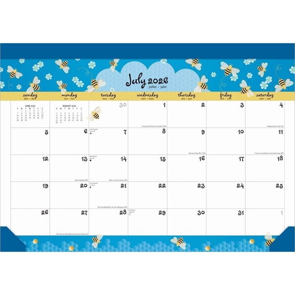 Busy Bees | 2027 14 x 10 Inch 18 Months Monthly Desk Pad Calendar | July 2026 - December 2027 | Sticker Sheet | | Planning Stationery