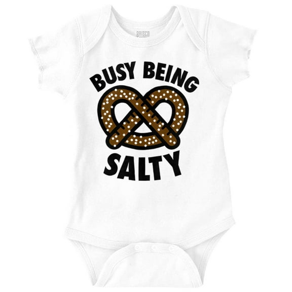 Busy Being Salty Pretzel Food Pun Romper Boys or Girls Infant Baby Brisco Brands 18M