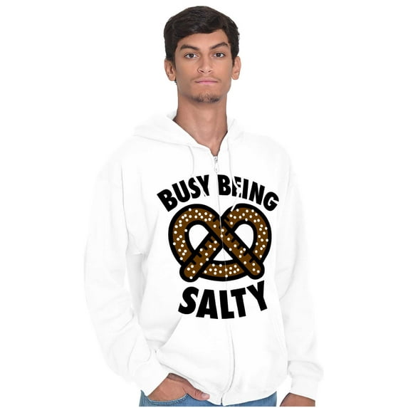 Busy Being Salty Pretzel Food Pun Zip Up Hoodie Men's Women's Brisco Brands S