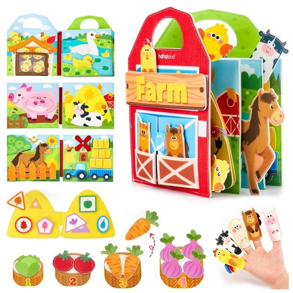 Montessori Toys for 3+ Year Old Boy Girl Gifts Busy Board for 1 2 3 Year Old Farm Animals Quiet Busy Book for Toddlers 1-3 Educational Activity Books Felt Learning Board Airplane Travel Toys