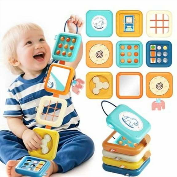 Busy Board for 1 Year Old,Travel Toys for Toddlers 1-3,8 in 1 Montessori Activity Cube Toy for Babies in Airplane Car Stroller,Sensory Education Birthday Gifts for 1 2 Year Old Boy Girl Infant