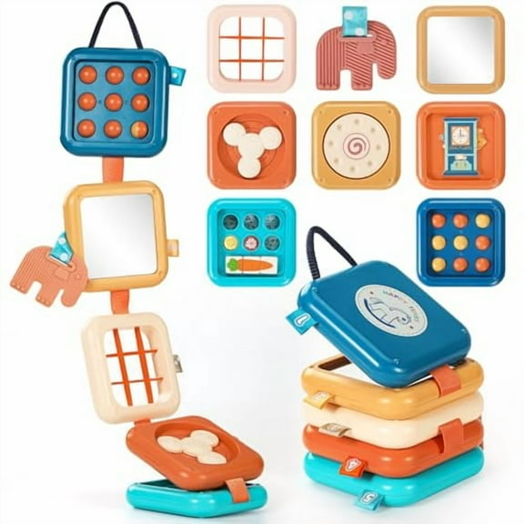 Busy Board for 1 Year Old,Travel Toys for Toddlers 1-3,Montessori Busy Board - Car Airplane Essentials,Sensory Activity Cube Birthday Gifts for Baby Infant Boy Girl