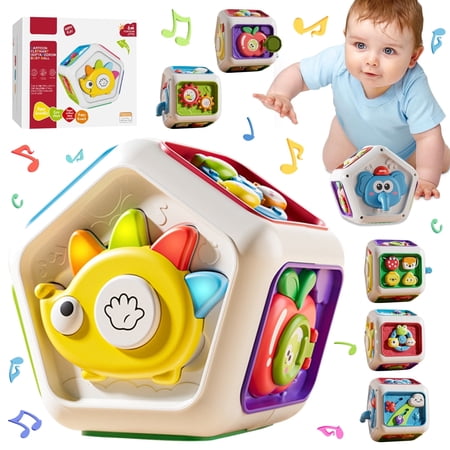 Montessori Toys for 1 Year Old, Toddler Learning Toys 1 3 for Boys Girls, 7-in-1 Baby Activity Cube with Music, Baby Toys 6+ Months