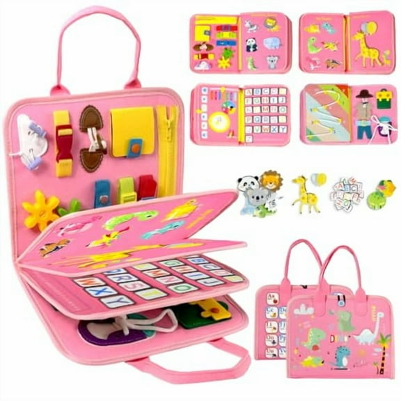 Busy Board Book Montessori Toys for 1 2 3 4 Year Old,Girl Birthday Gifts,Educational Sensory Learning Toy for Toddlers 1-3,Car Airplane Travel Activities Toys for Kids Ages 2-4 Year Old