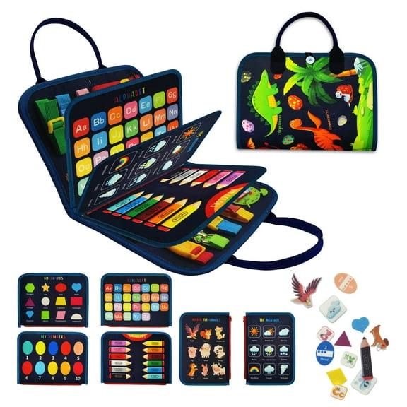Busy Board - Dinosaur Montessori Toys for 3 4 5 Year Old - Sensory Toys for Autistic Children - Toddler Travel Toys - Busy Book for Toddlers Activities as Boys Girls Gift