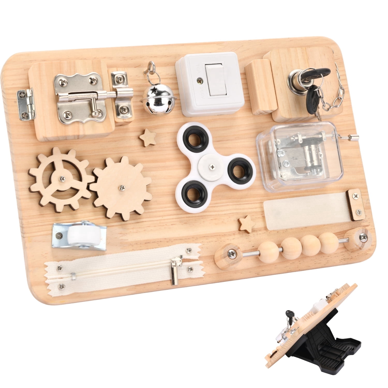 Montessori Wooden Busy Board for Toddlers – Sensory Activity Board Toys for Kids – Fine Motor Skills Educational Fidget Toy – Travel Toy for Baby Boys & Girls – Birthday Gift for Autism & ADHD