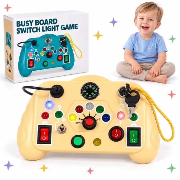 Busy Board with LED Light, Montessori Learning Toys with Toggle Switch, Sensory Toys for Toddlers Boys Ages 1 2 3 Years Old, Travel Toys for Toddler Activities for 1 2 3 4 Years Old Boys Girls