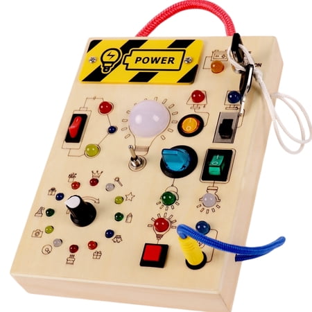 KiddiTouch Busy Board with 23 LED Light Switches, Wooden Sensory Board Montessori Toys for Toddlers Activity Travel Toy for 1 2 3 Year Old Boy & Girl Birthday Gift