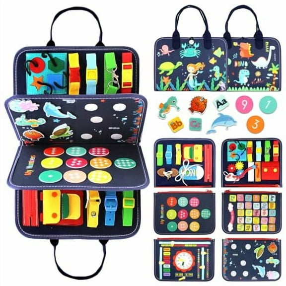 Busy Board Montessori Toy for 1 2 3 4 Years Old,Educational Activity Sensory Board Preschool Learning Fine Motor Skills Toys,Toddler Travel Toy for Plane Car,Gift for Boys Girls (Blue/P4)