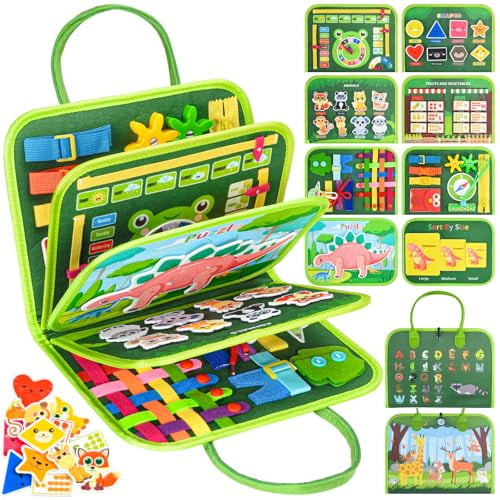 Busy Board Montessori Toys for 4 Years Old,Busy Book for Toddlers,Sensory Board Quiet Book Educational Activity Book for Toddlers 4-5,Toddler Travel Toys for Plane Car,Gifts for Boys Girls (Green)