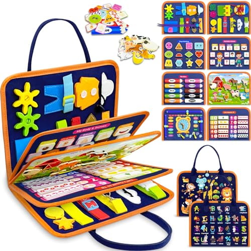 Busy Board Montessori Toys for Toddler Boy & Girl Birthday Gifts,Busy Book Learning Sensory Toys for Toddlers,Toddler Travel Toy Educational Activities Learn Fine Motor Skills