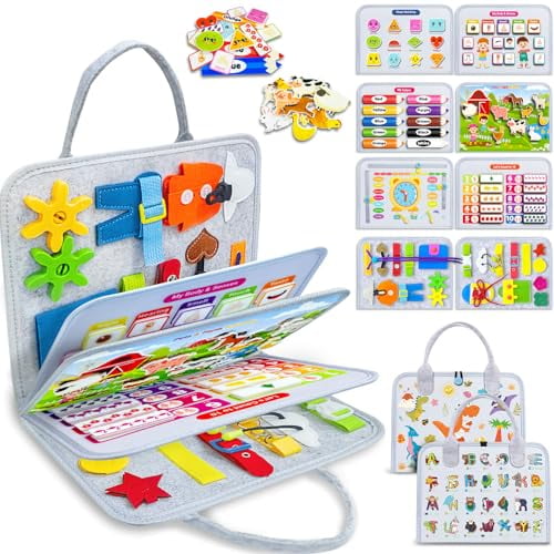 Busy Board Montessori Toys for Toddler Boy & Girl Birthday Gifts,Busy Book Learning Sensory Toys for Toddlers,Toddler Travel Toy Educational Activities Learn Fine Motor Skills
