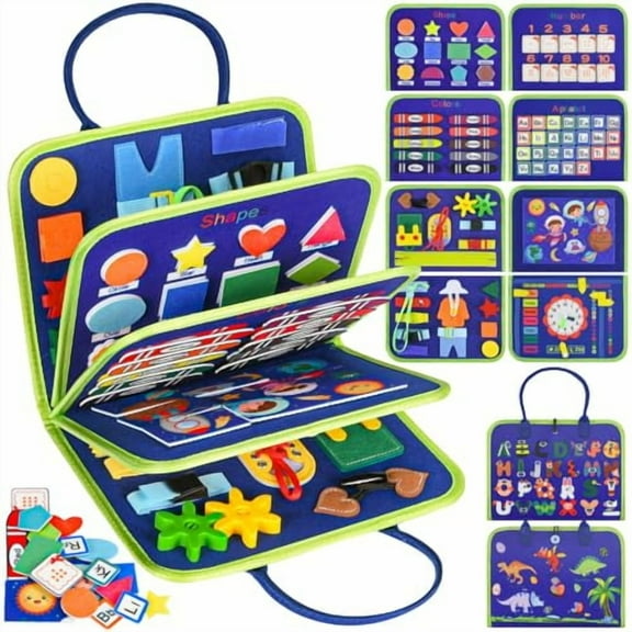 Busy Board Montessori Toys for Toddlers: Busy Book Sensory Board Quiet Book Educational Activity Book for 3 4 5 Year Old Gifts for Boys Girls Kids,Toddler Travel Toys for Airplane Car (Blue)