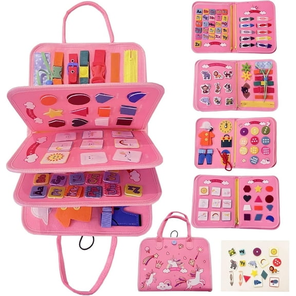 Busy Board for Toddler,8 in 1 Montessori Sensory Toys for Boys Girls Age 1-4,Travel Toys,Educational Learning Activities Board for Fine Motor Skills,Ideal Gift for Toddlers
