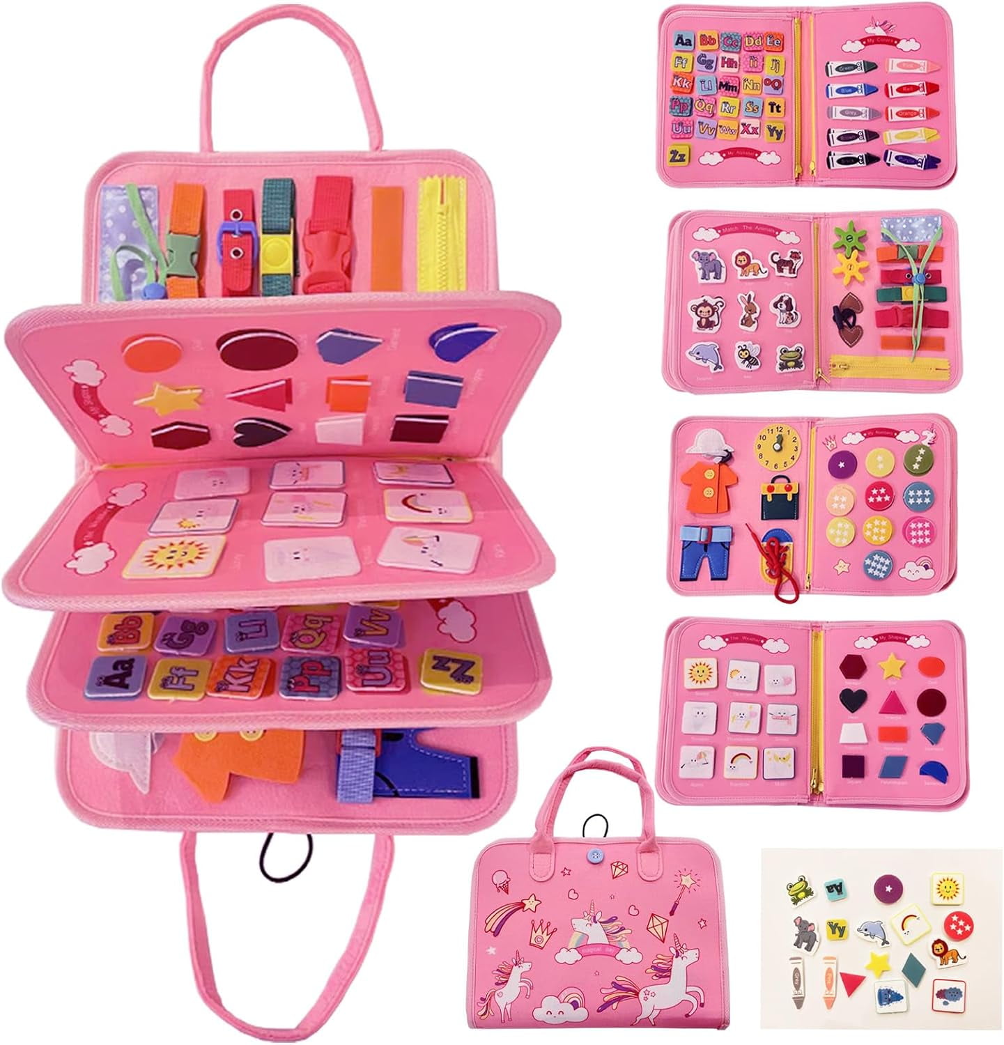 Beautysureup Busy Board for Toddler, 8 in 1 Montessori Sensory Toys for Boys Girls Age 1 2 3 4, Travel Toys, Educational Learning Activities Board for Fine Motor Skills, Ideal Gift for Toddlers