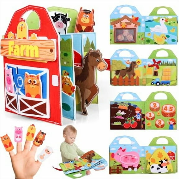 Busy Board for Toddler,Montessori Toys Farm Animals Busy Book for 2-4 Year Old Boy Girl,Quiet Activity Books Gift for Kid,Felt Busy Learning Toy for Toddlers,Car Airplane Travel Toys