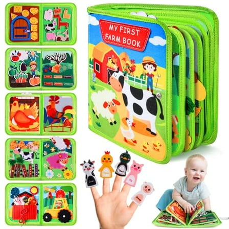 Busy Board for Toddler,Montessori Toys Farm Animals Busy Book for 2-4 Year Old Boy Girl,Quiet Activity Books Gift for Kid,Felt Busy Learning Toy for Toddlers,Car Airplane Travel Toys