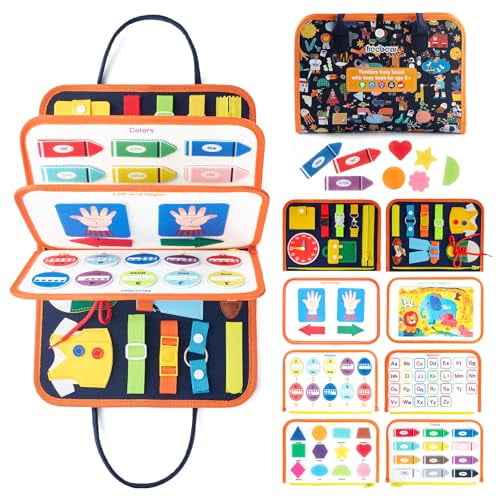 Busy Board Toddler Travel Sensory Toys for 1 2 3 4,Montessori Learning Activities Board,Educational Toys for 3 4 Year Old Boys Girls Gift,Classic