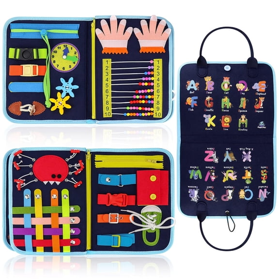 Busy Board for Toddlers 1 2 3 4 Year Old Montessori Toys Sensory Board with 25 Fine Motor Skills & Jigsaw Puzzle for Boys and Girls Travel Toy Educational Activity Developing Learning Basic Skills