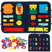 Busy Board for Toddlers, Baby Educational Learning Toys Felt Learning Early Basic Life Skills, Activity Board Toys with Buckles, Zip, Numbers, Button, Time, Alphabet for Boys Girls Gift Blue