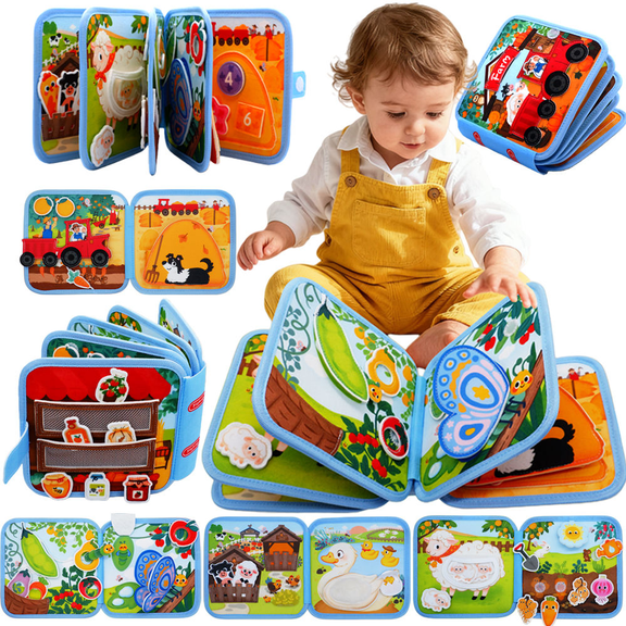 Lolotree Montessori Felt Farm Quiet Busy Book 3D Swan Farm for Toddlers 1-3 Years Travel Learning Toy 1-Pack