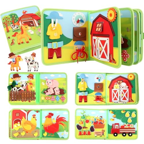 Busy Book for Toddlers 1-3,25 in 1 Farm Busy Board Montessori Toys for Travel,Birthday Gifts for Boys and Girls,Learning Activity Book for Fine Motor Skills