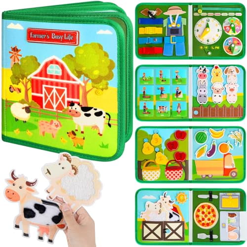 Busy Book for Toddlers 1-3,Farm Busy Board Montessori Toy for 1 2 3 4 Years Kids Boy Girl,Preschool Learning Activities Developing Sensory Board,Car Rides Airplane Toddler Travel Toys