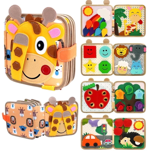 Giraffe Montessori Busy Book for 1-3, Soft Felt Sensory Learning Toy
