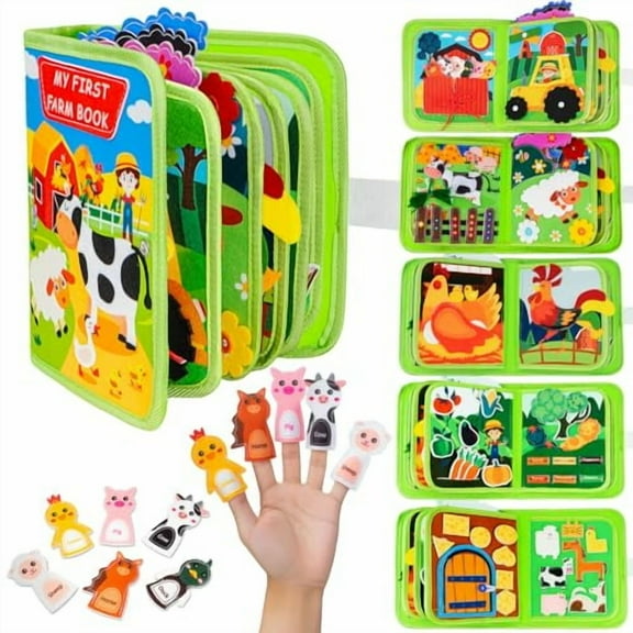 Busy Book for Toddlers 2-3 Montessori Busy Board for 2 Year Old Boy Girl Gift Farm Animal Sensory Toys Educational Learning Quiet Airplane Travel Activity Books First Birthday Gifts