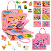 Cowin Busy Board Montessori Toys for Toddler Girls Birthday Gifts, Busy Book Learning Toy for toddlers 1-4, Educational Learning Toy for Airplane Car Travel, Pink