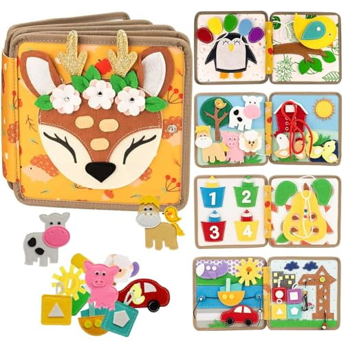 Busy Book for Toddlers 1-3,Felt Quiet Activity Books for Toddler 1 Year Old,Montessori Educational Learning Toy for Fine Motor Skills
