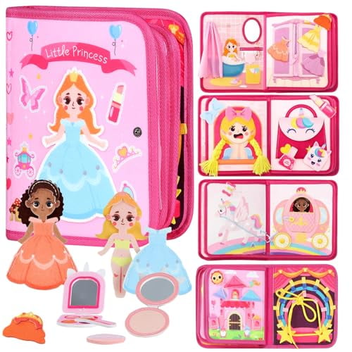 Busy Book for Toddlers 1-3,Montessori Princess Book with Various Activities for Girls,Educational Felt Quiet Learning Activity Books for Toddlers 1-3