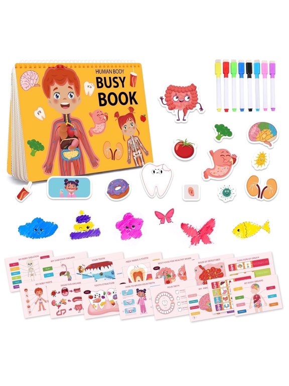 Montessori Busy Book for Kids, Human Body Anatomy Book for Toddlers, Preschool Kindergarten Learning Activities, Autism Sensory Toys, Gifts for Boys and Girls, Human Body System