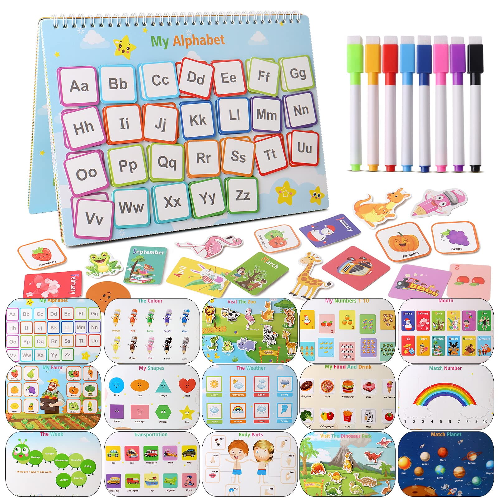 Busy Board for Toddlers 2-4,Sensory Toys Montessori Busy Book for Toddlers  1-3, Airplane Travel Essentials Kids,Autism Educational Travel