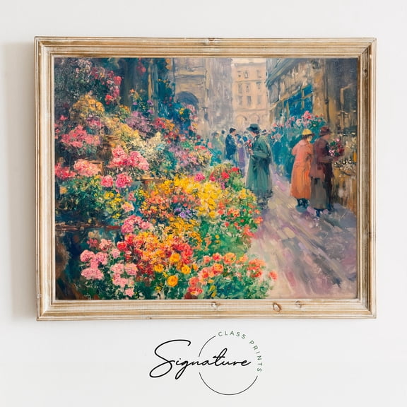Busy Flower Market, Flower Stall Artwork, Bustling Market Scene, Bright And Vibrant Beautiful Floral Wall Decor, 827 Home Decor, 8x12 UNFRAMED