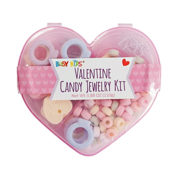Busy Kids Valentine Hard Candy Filled Jewelry Kit Heart 3.88 oz, Allergen-Free, Kids Gift