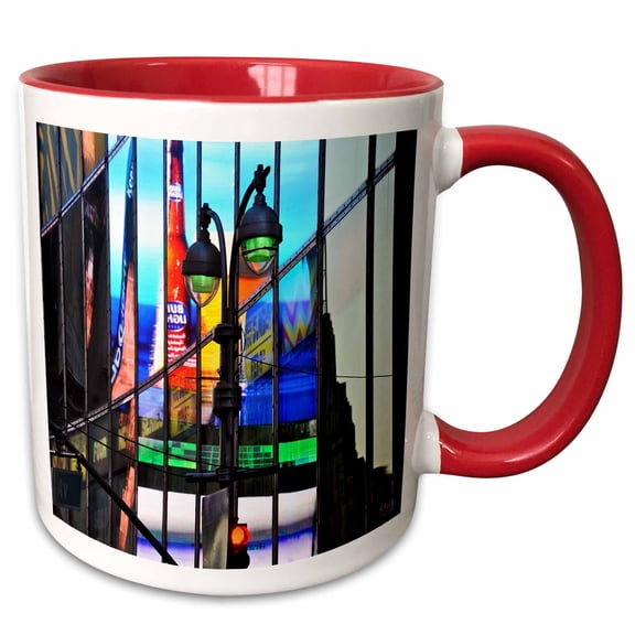 3drose, Busy Life in Times Square Neon Lights, Ads and Theater District, 15oz Two-tone Red Mug