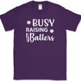 thumbnail image 1 of Busy Raising Ballers T-Shirt Funny Sports Mom Mothers Day Baseball Text Tee - Purple, L, 1 of 1