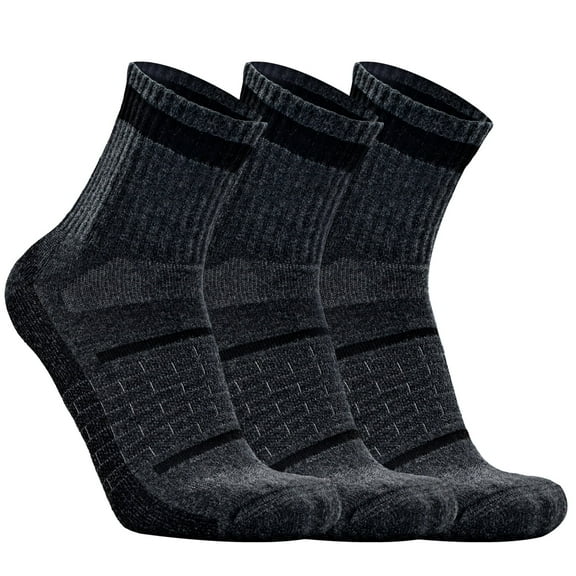 Busy Socks 3 Pack Men's Women's Ankle Gym Workout Wool Walking Running Hiking Socks with Arch Support, Dark Grey, Large