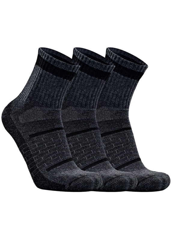 3 Pack Men's Women's Ankle Gym Workout Wool Walking Running Hiking Socks with Arch Support, Dark Grey, Large