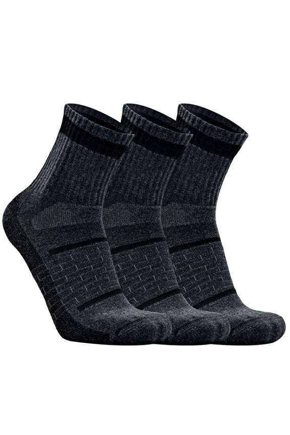 3 Pack Men's Women's Ankle Gym Workout Wool Walking Running Hiking Socks with Arch Support, Dark Grey, Large